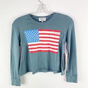 Wildfox Kids T-Shirt Size 7/8 Blue Long Sleeve AMERICAN GIRL US Flag New